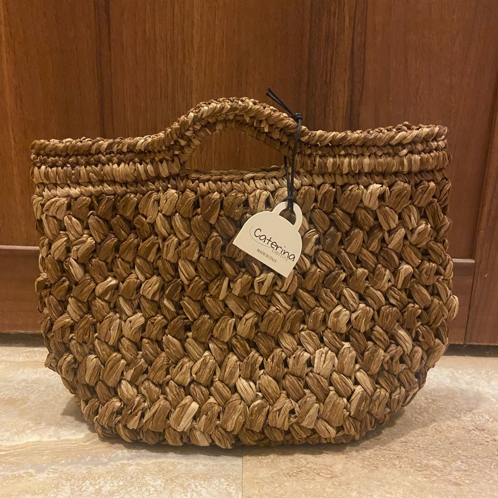 Caterina Bertini small straw tote NWT